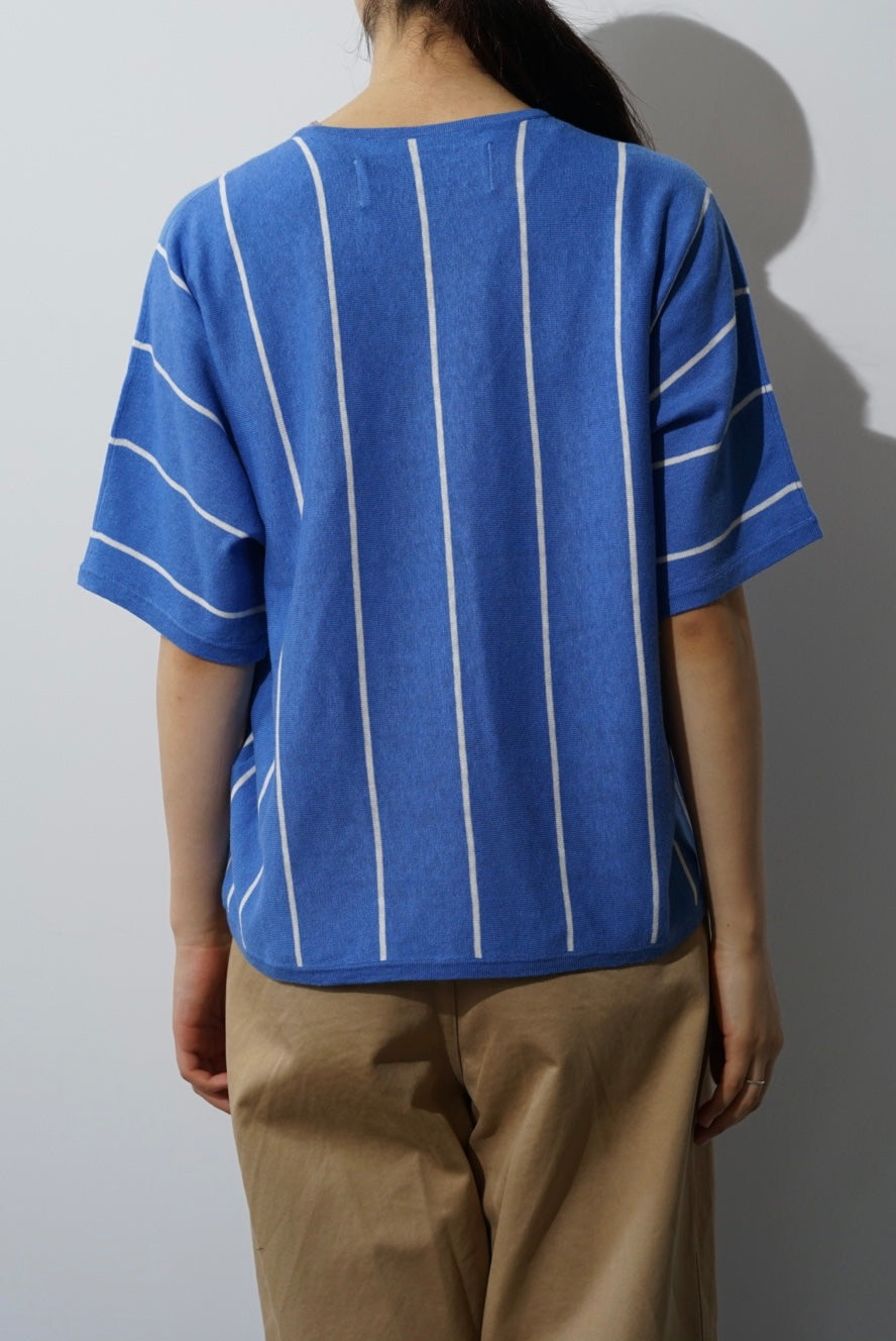 walenode / Cotton linen striped Dolman-sleeve knitwear – style department_