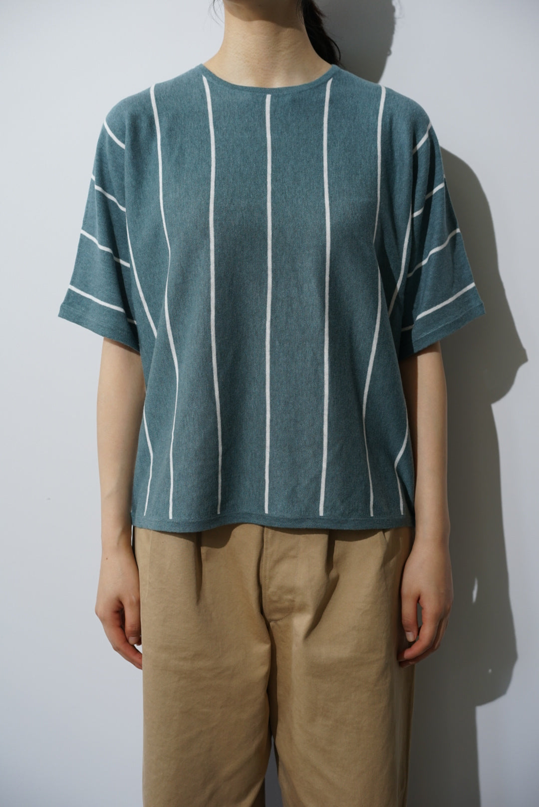 walenode / Cotton linen striped Dolman-sleeve knitwear – style department_